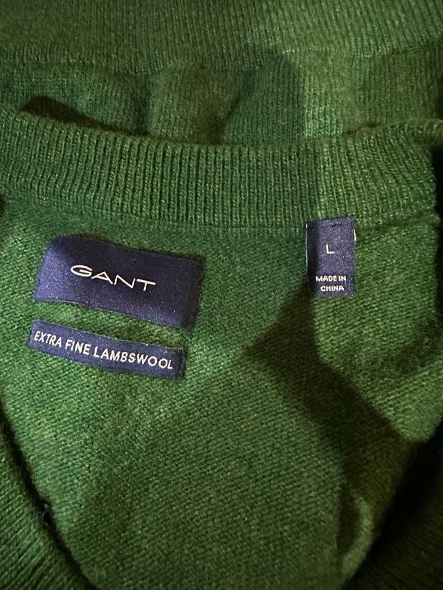 Jersey Gant 100% Lana Extra Fina Verde Bordado