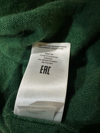 Jersey Gant 100% Lana Extra Fina Verde Bordado