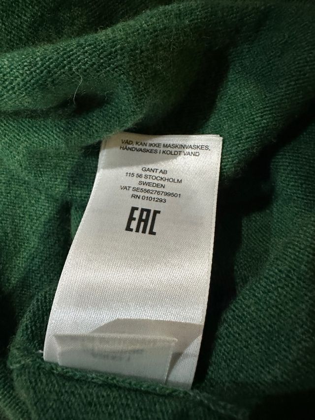 Jersey Gant 100% Lana Extra Fina Verde Bordado