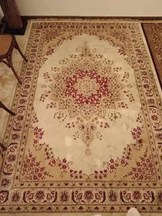 Tappeto di seta e lana beige/rosso