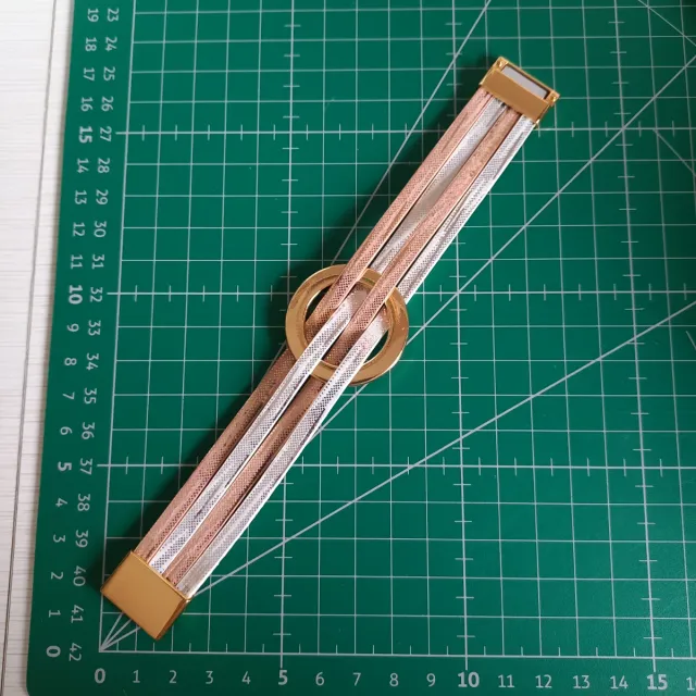 Pulsera moderna polipiel oro y plata