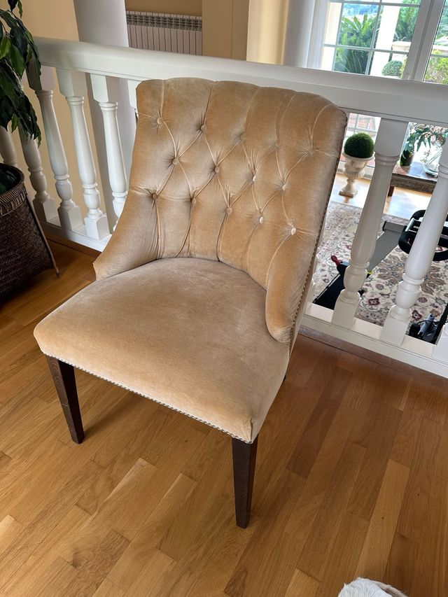 Sedia in velluto beige con borchie