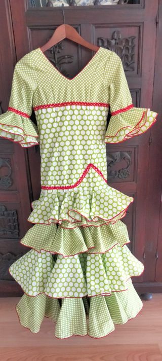 Traje Flamenca Niña Lunares Verde y Rojo