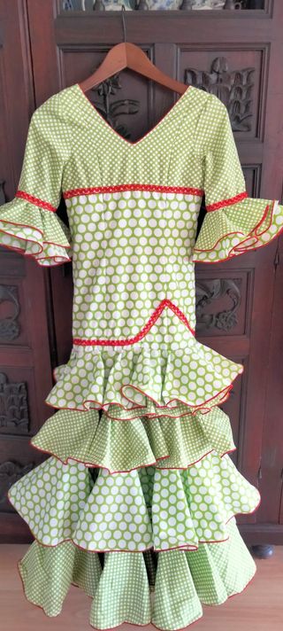 Traje Flamenca Niña Lunares Verde y Rojo
