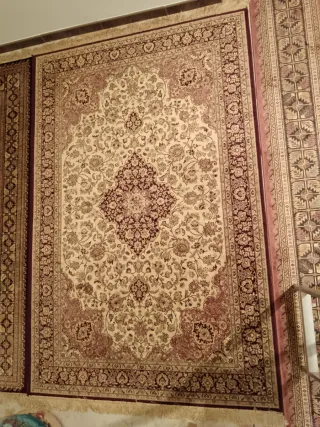 Tappeto di Seta e Lana Beige/Viola