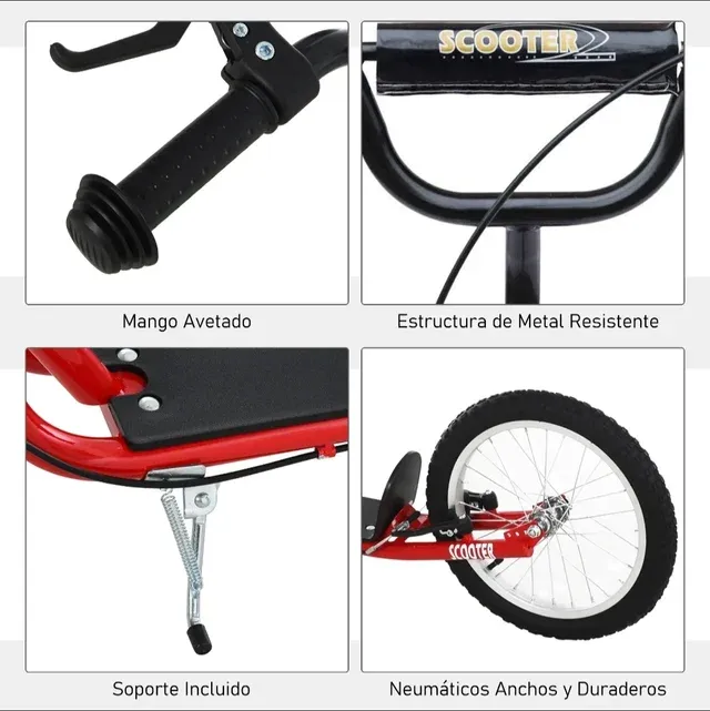 Patinete Scooter Rojo Ruedas Grandes