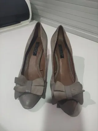 Zapatos Zara Piel Talla 38 Gris