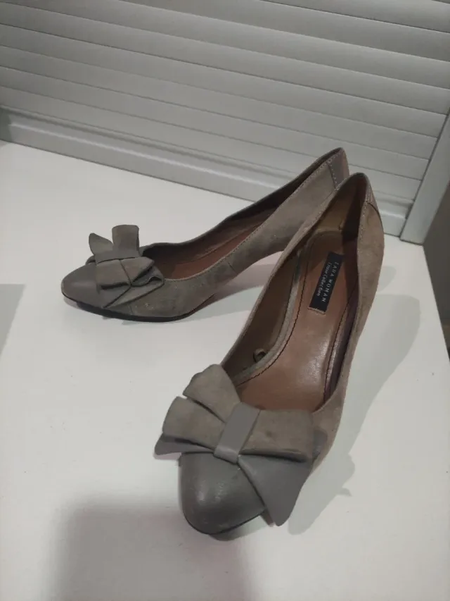 Zapatos Zara Piel Talla 38 Gris