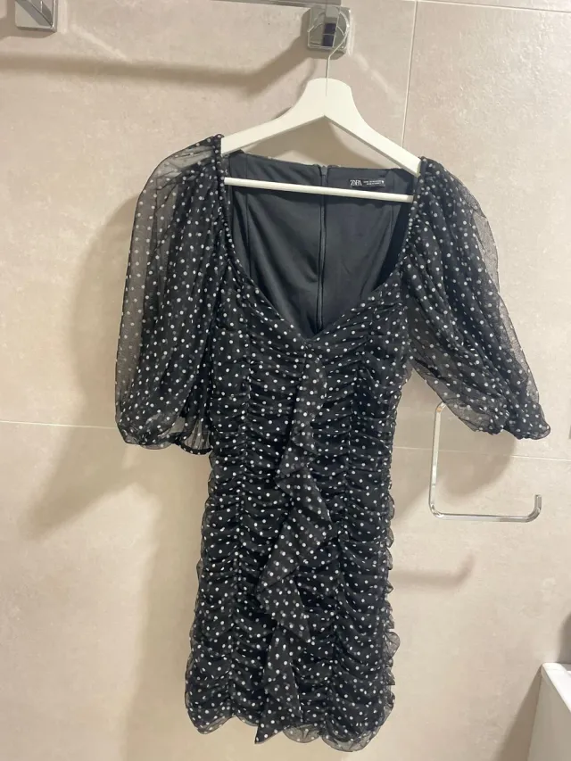 Vestido Zara Negro Lunares Talla M