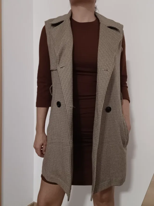Chaleco largo cuadros mujer