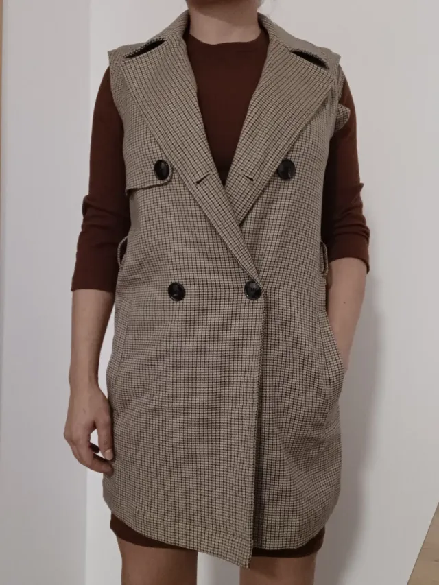 Chaleco largo cuadros mujer