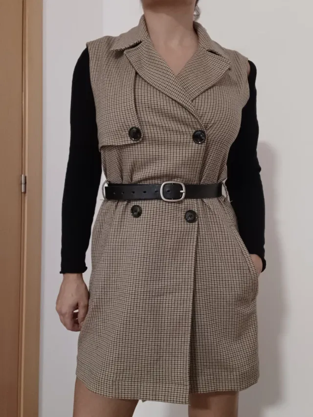 Chaleco largo cuadros mujer