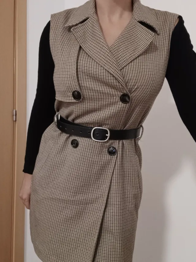 Chaleco largo cuadros mujer