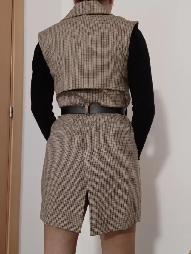 Chaleco largo cuadros mujer