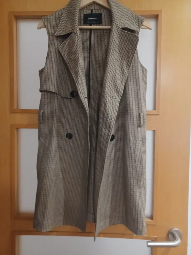 Chaleco largo cuadros mujer