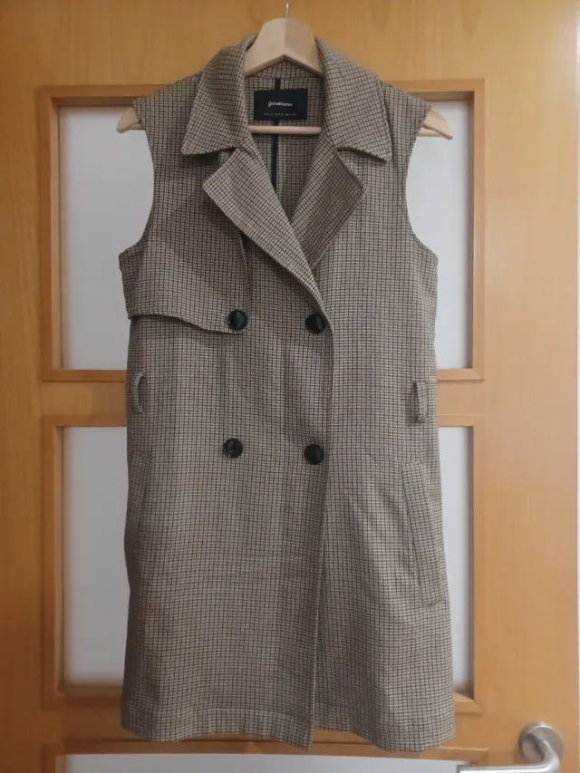 Chaleco largo cuadros mujer