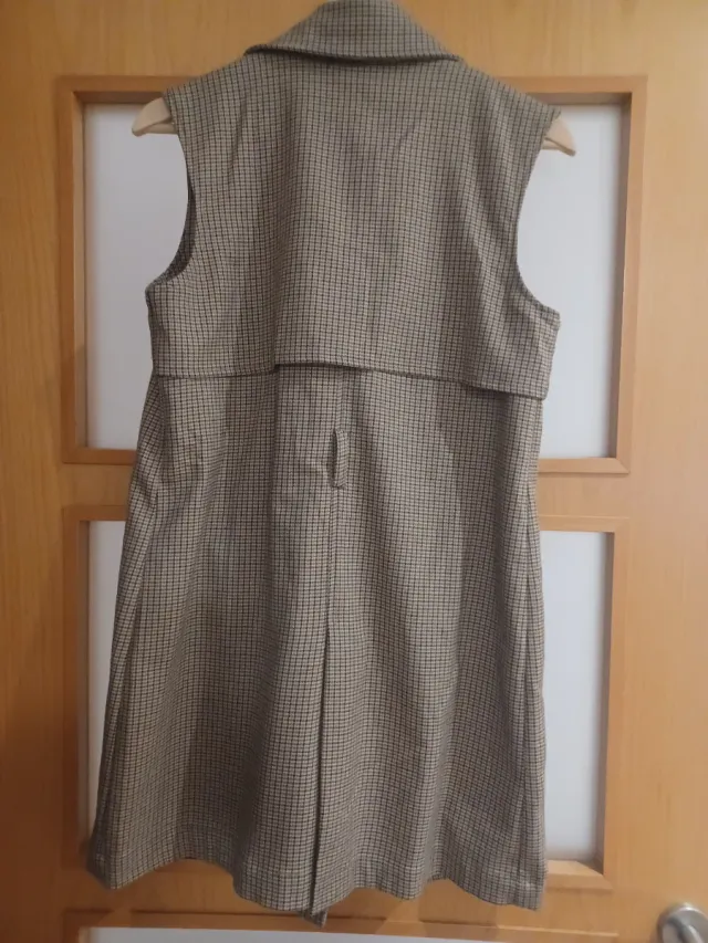 Chaleco largo cuadros mujer