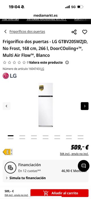 Nevera LG GTBV20SWZJD nueva