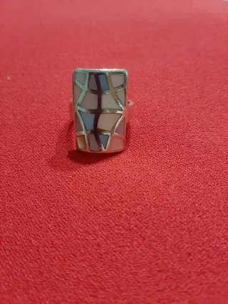 Anillo Plata Diseño Mosaico Multicolor