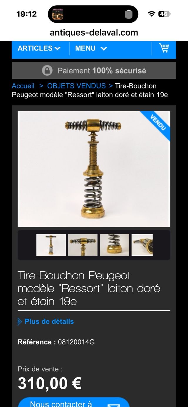 Cavatappi Peugeot Ressort in ottone e latta