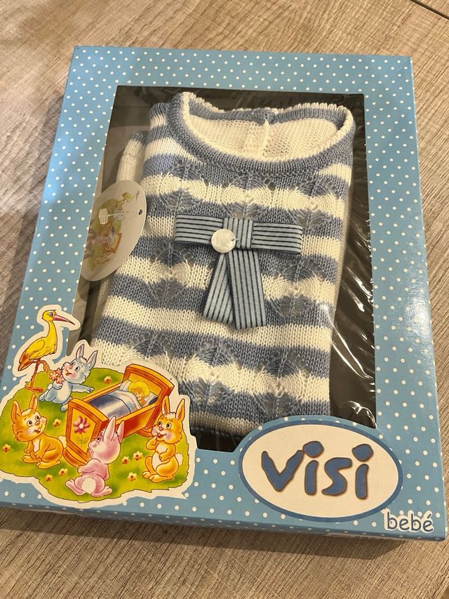 Conjunto bebé punto rayas azul y blanco