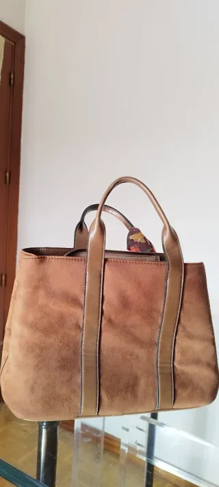 Bolso marrón asas piel 36x24x12