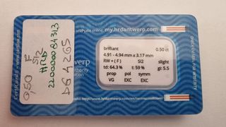 Diamante HRD Antwerp 0.50 ct RW+(F) SI2