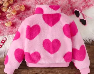 Chaqueta niña de peluche corazones rosa