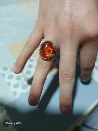 Anillo Plata Ley Ámbar Natural, vintage. 