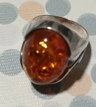 Anillo Plata Ley Ámbar Natural, vintage. 