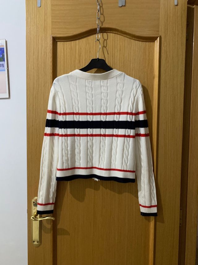 Chaqueta Mango Mujer Rayas Roja