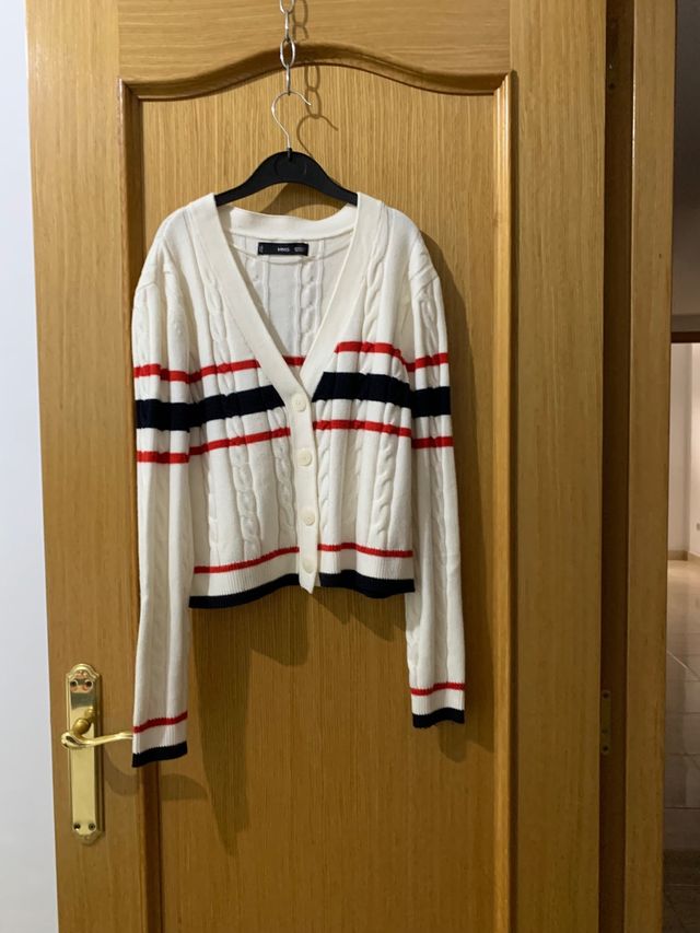 Chaqueta Mango Mujer Rayas Roja