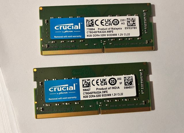 2x8GB DDR4 Crucial RAM 16GB SODIMM 3200MHz
