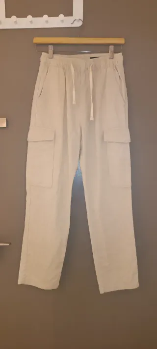 Pantalón cargo lino hombre beige