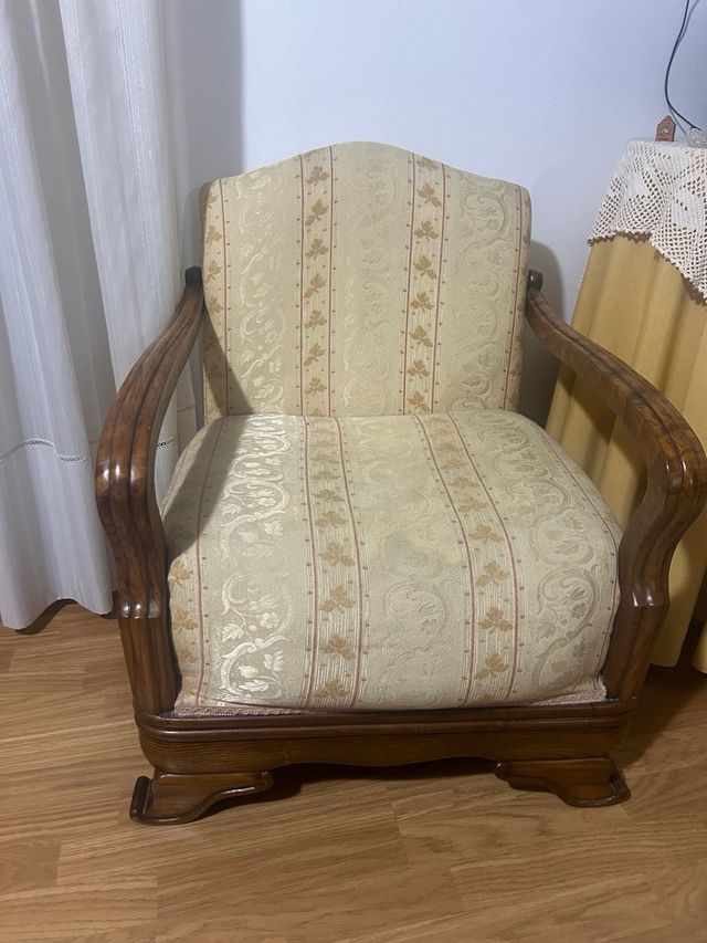 Conjunto Silla y Butacón Vintage Madera y Tela