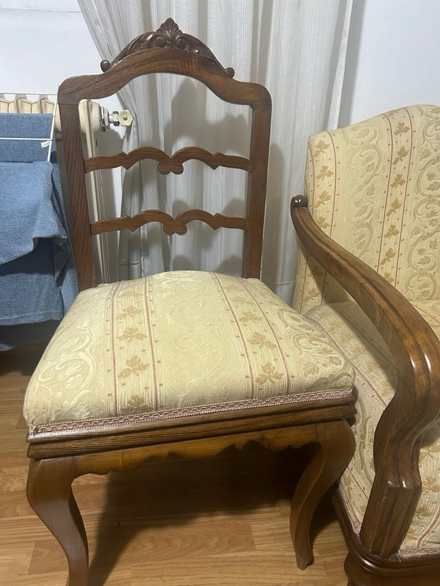 Conjunto Silla y Butacón Vintage Madera y Tela
