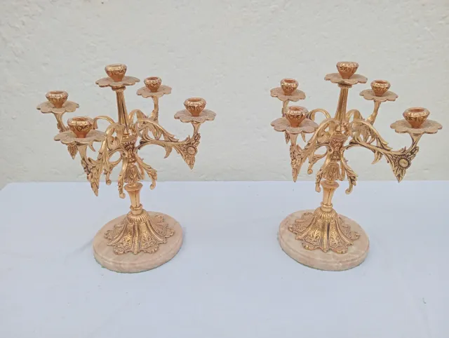 Pareja Candelabros Antiguos Bronce