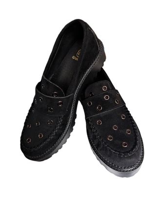 Mocasines ante negros con ojales Talla 37 (Grande)