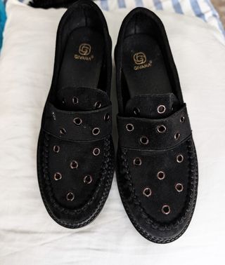 Mocasines ante negros con ojales Talla 37 (Grande)