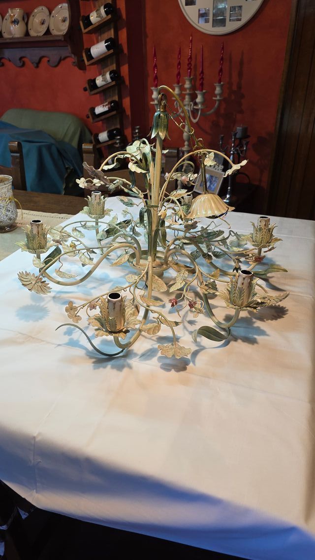 Lampadario Arte Fiorentina Oro e Verde