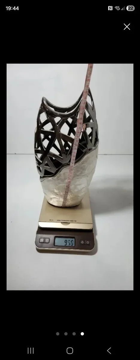 Jarrón decorativo moderno diseño calado plateado