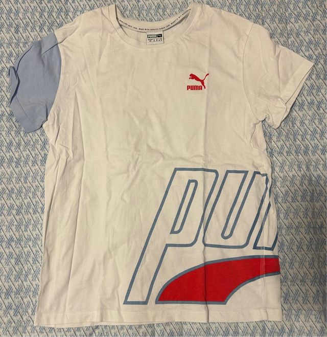 T-shirt Puma bianca e blu