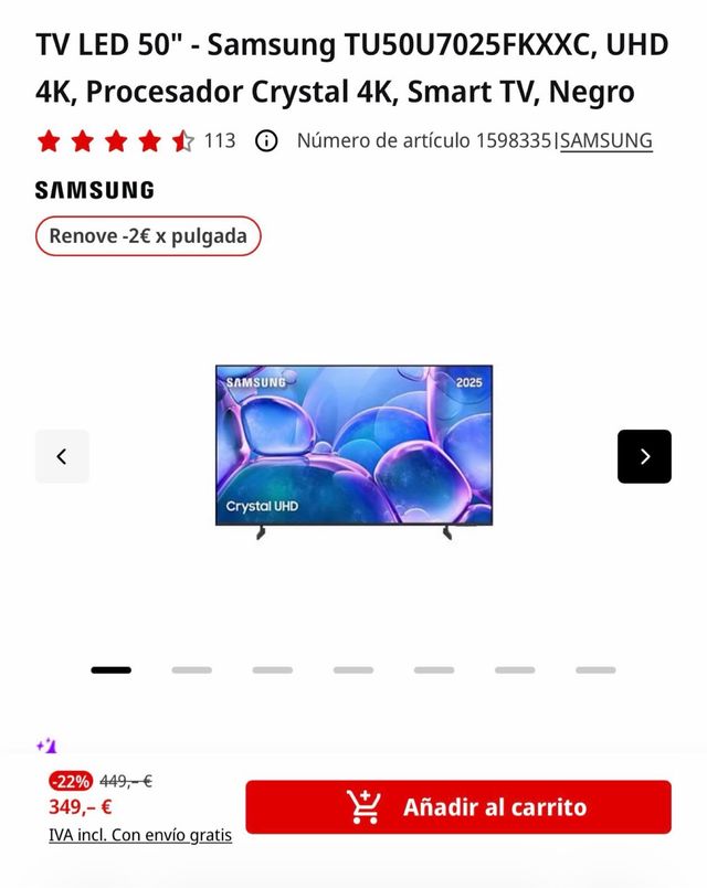 TV Samsung 50 UHD 4K Crystal UHD