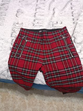 Pantalón Zara Tartán Rojo Talla M