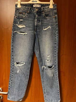 Jeans Mom Fit Stradivarius Strappati Blu
