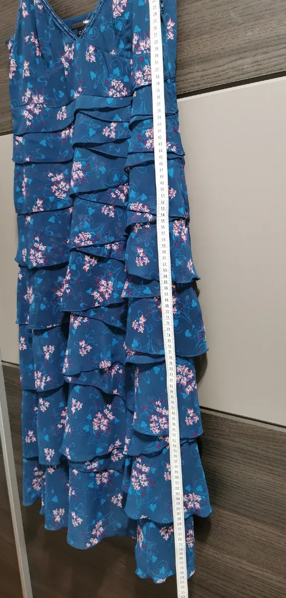 Vestido largo azul con flores rosas T42