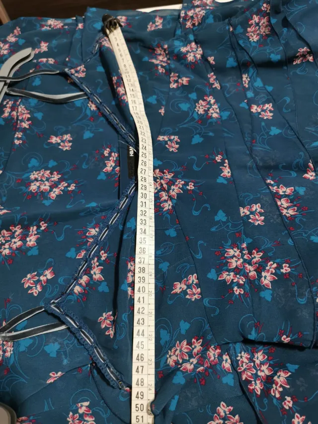 Vestido largo azul con flores rosas T42