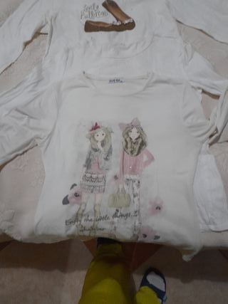 3 Camisetas Niña Manga Larga Blancas