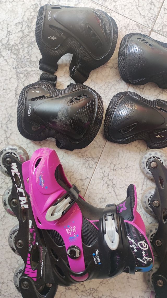 Patines en línea con protecciones. Talla del 35-38