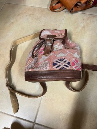 Mochila cuero étnica rosa y marrón